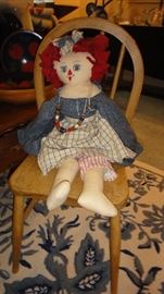 Folk Art doll, Primitive childs chair