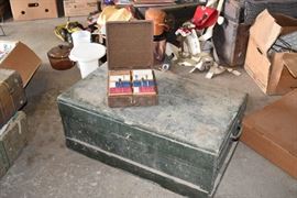 antique wooden chest - poker chips