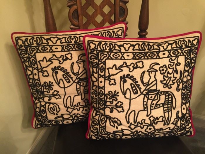 Handmade tapestry pillows.