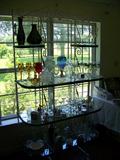 Large Wrought Iron and Brass Bakers Rack with Glass Shelves