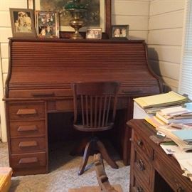Oak Roll Top Desk, with Desk Chair