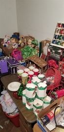 Seasonal items and dolls. Lots of dolls and dollhouse furniture. 