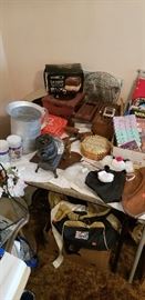Kitchen items, office supplies and handbags.