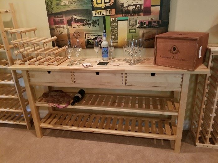 wine cellar table and racks