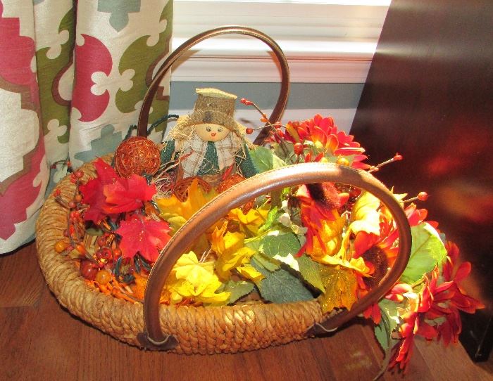 Very "fall" decorative basket with lights & leaves....looking pretty!