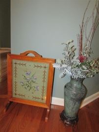 Antique Mission Style Needlepoint Fireplace Screen