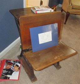 Small antique child's desk with ink well hole