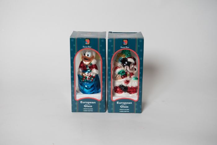 Walt Disney Donald Duck and Mickey Glass Ornaments
