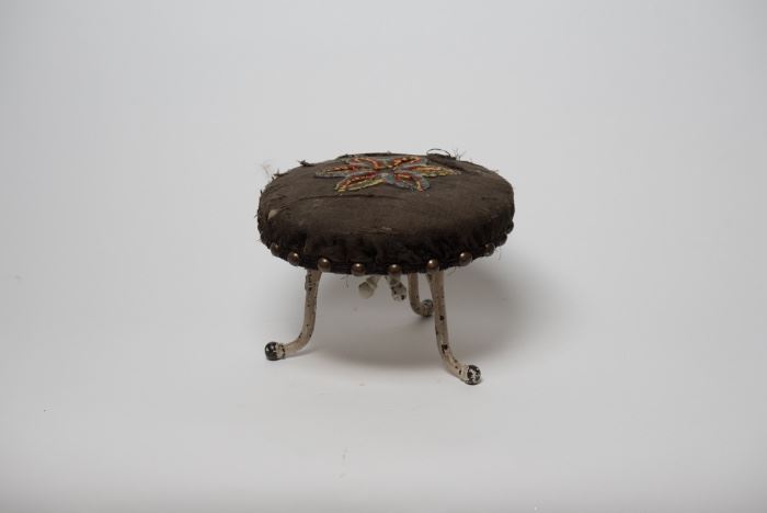 Vintage Iron Stool With Embroidery Cover