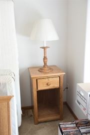 Pair OF Oak One Drawer Side Tables and Oak Base Lamps