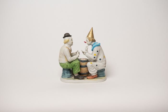 Two Clowns Playing Cards Figurine
