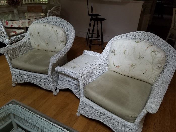 Two Wicker  Chairs with Ottoman