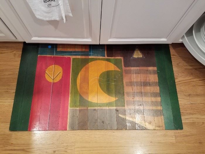 Wooden Floor Mat from Israel signed by Artist
