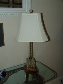 Glass lamp with silk shade