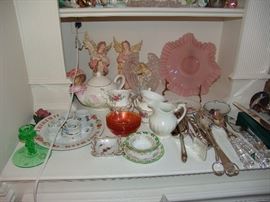Assortment of china and antique pink bowl