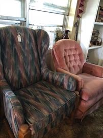 Wingback chair and pink chair 
