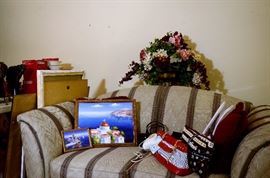 Purses and art for sale.