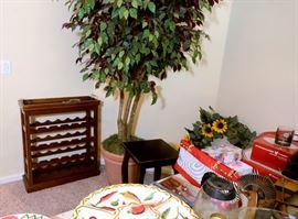 Wine rack and very large silk tree.