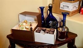 Unusual blue glass vases.