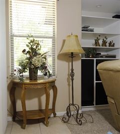 Fabulous table for anywhere; hallway, bedroom, end of sofa. Beautiful wrought iron lamp.