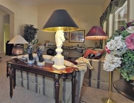 Pair of Italian black busts signed by artist. Very heavy marble horse sculpture lamp. Just gorgeous!