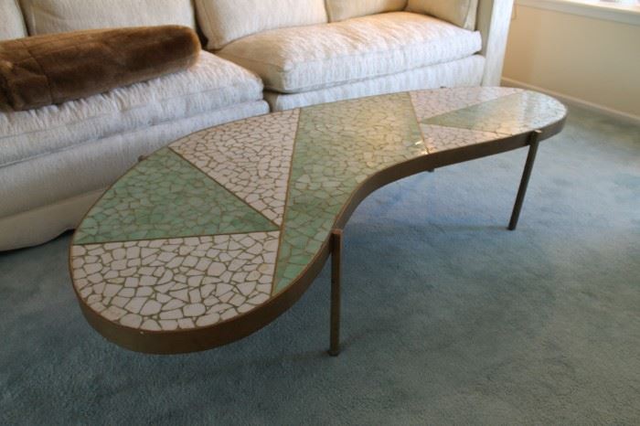 MCM brass coffee table w/ tile top