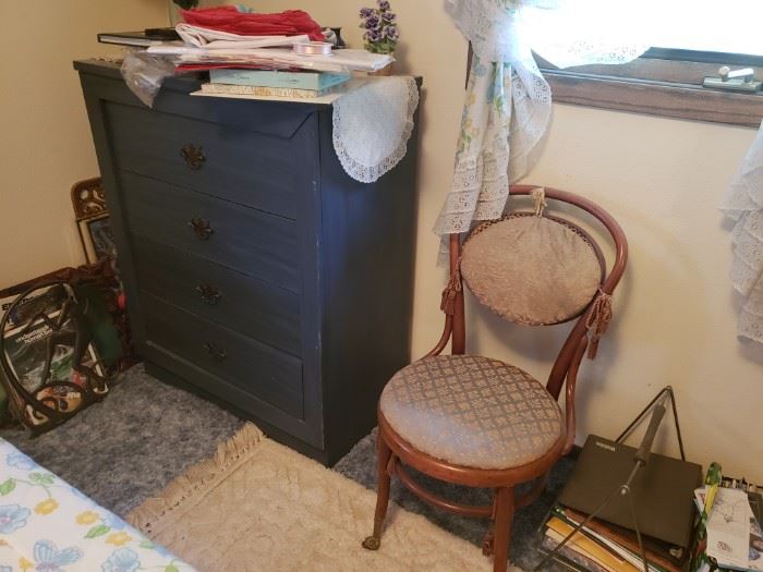 Antique chair (excellent condition); dresser; more.