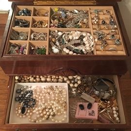 Lots of vintage costume jewelry, Sarah Coventry and more—some sterling silver.