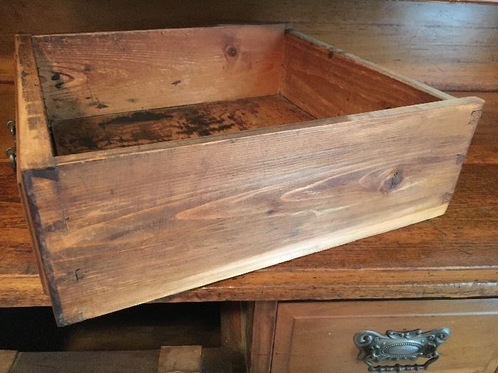 Antique 1800s pine sideboard/buffet, hand-planed with dovetailed drawers.