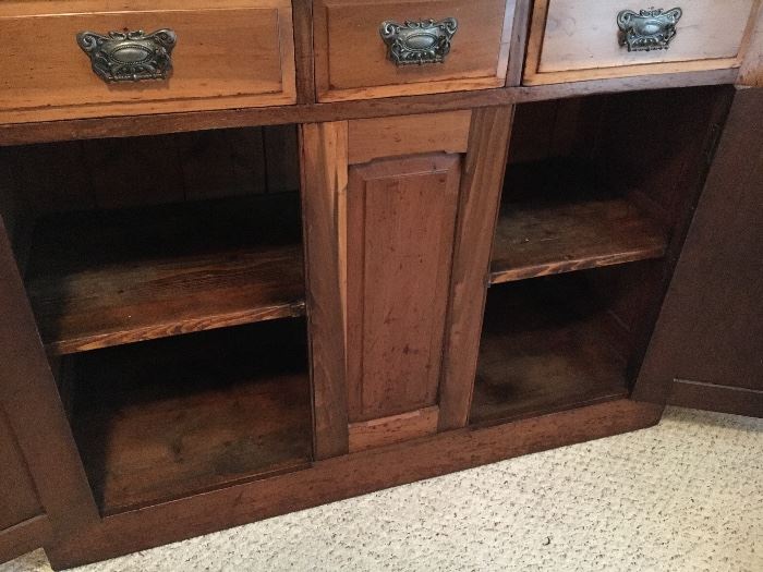 Antique 1800s pine sideboard/buffet, hand-planed with dovetailed drawers.