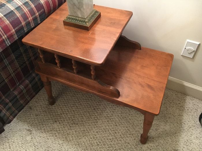Matching pair of vintage maple step end tables. “To paint or not to paint”, that is the question! The answer is probably “yes”.