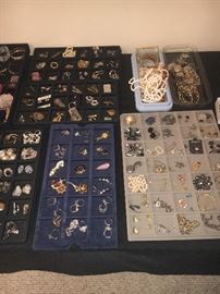 Lots of vintage costume jewelry, Sarah Coventry and more—some sterling silver.