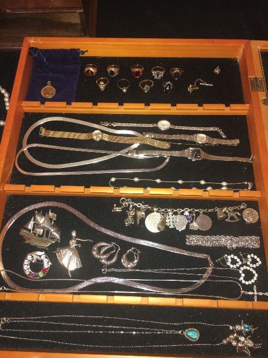 Lots of vintage costume jewelry, Sarah Coventry and more—some sterling silver.