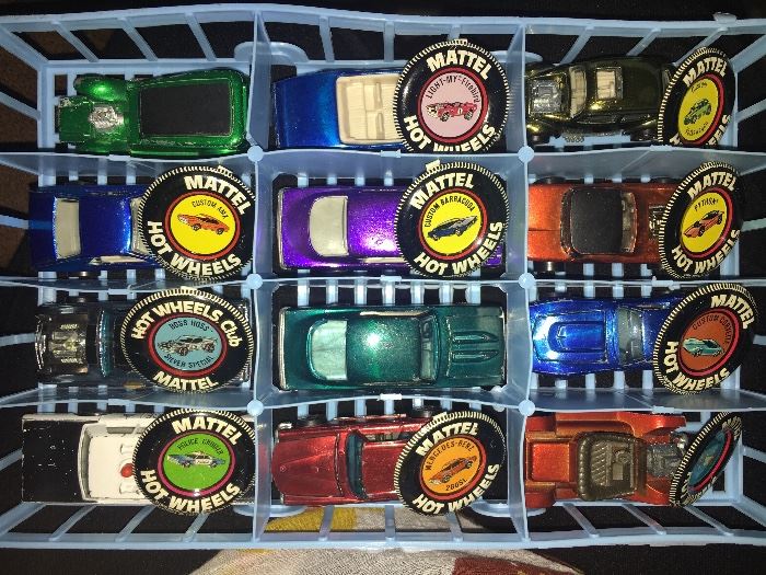 Over 40 1960s redline Hot Wheels cars, in played-with condition but not abused. Most have the coordinating metal badge.