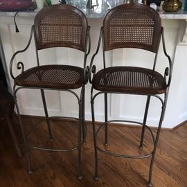 Two lovely wood and metal bar height seats.