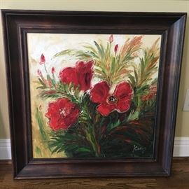 Colorful floral painting signed”Kathy”.