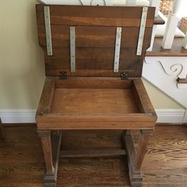 Interesting primitive antique bench with lift-up seat.