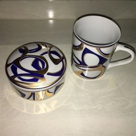 Vintage trinket box and mug by Tiffany Company for Fina Oil.