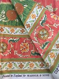Five yards vintage fabric, "Printed in England for Warner & Sons".