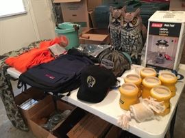 Coleman lantern, ice cream freezer, plastic owls and more.