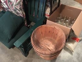 Half bushel baskets, canning jars, porch swing.