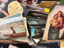 Box of vintage postcards--big variety.