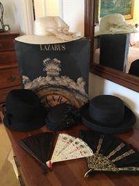 Large collection of vintage hats and few early fans