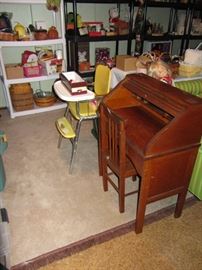 Antique Child's Roll Top Desk, Retro High Chair