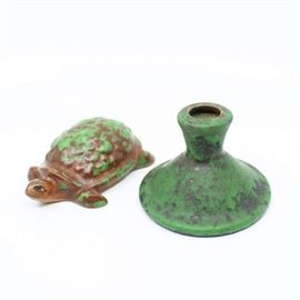 Weller "Coppertone" Turtle Figure and Candlestick Holder