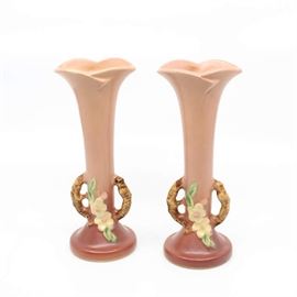 Pair of Roseville "Apple Blossom" Vases - 379-7"