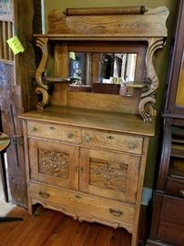 VERY distinctive antique carved serpent sideboard -- oak!