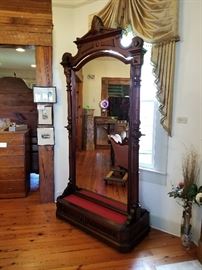 Antique Victorian black walnut mirror on hand carved stand. ANOTHER piece you cannot find anywhere else -- and stunning.