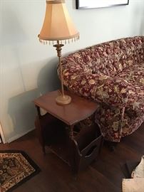 Lamp and Antique Magazine Table