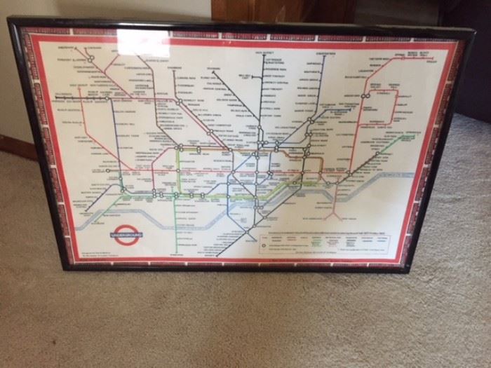 Framed London Metro Underground Map.